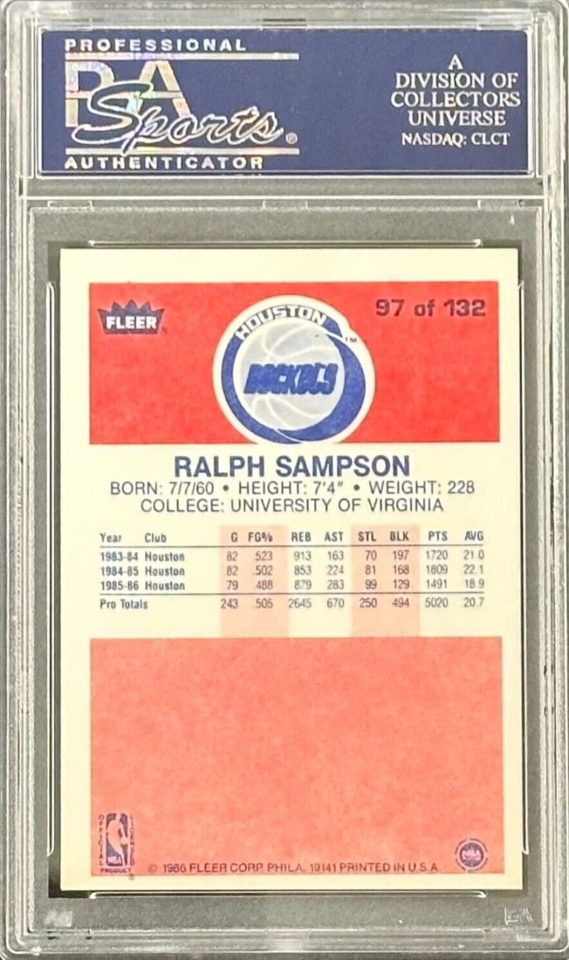 Ralph Sampson Signed 1986 NBA Fleer Card #97 PSA/DNA Houston Rockets - Image 2