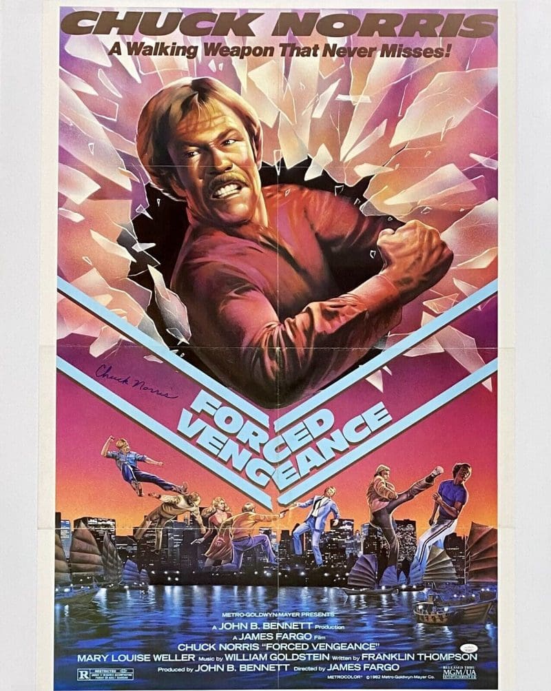 Chuck Norris Signed Forced Vengeance Original Movie Poster  JSA WA216410