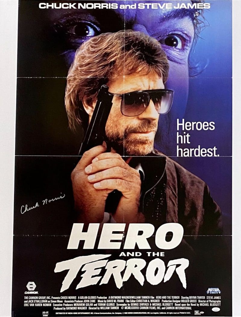 Chuck Norris Signed Hero and the Terrow Original Movie Poster JSA WA216413