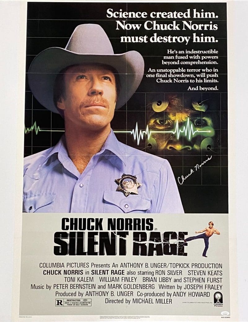 Chuck Norris Signed Autographed Silent Rage Original Movie Poster JSA WA216448