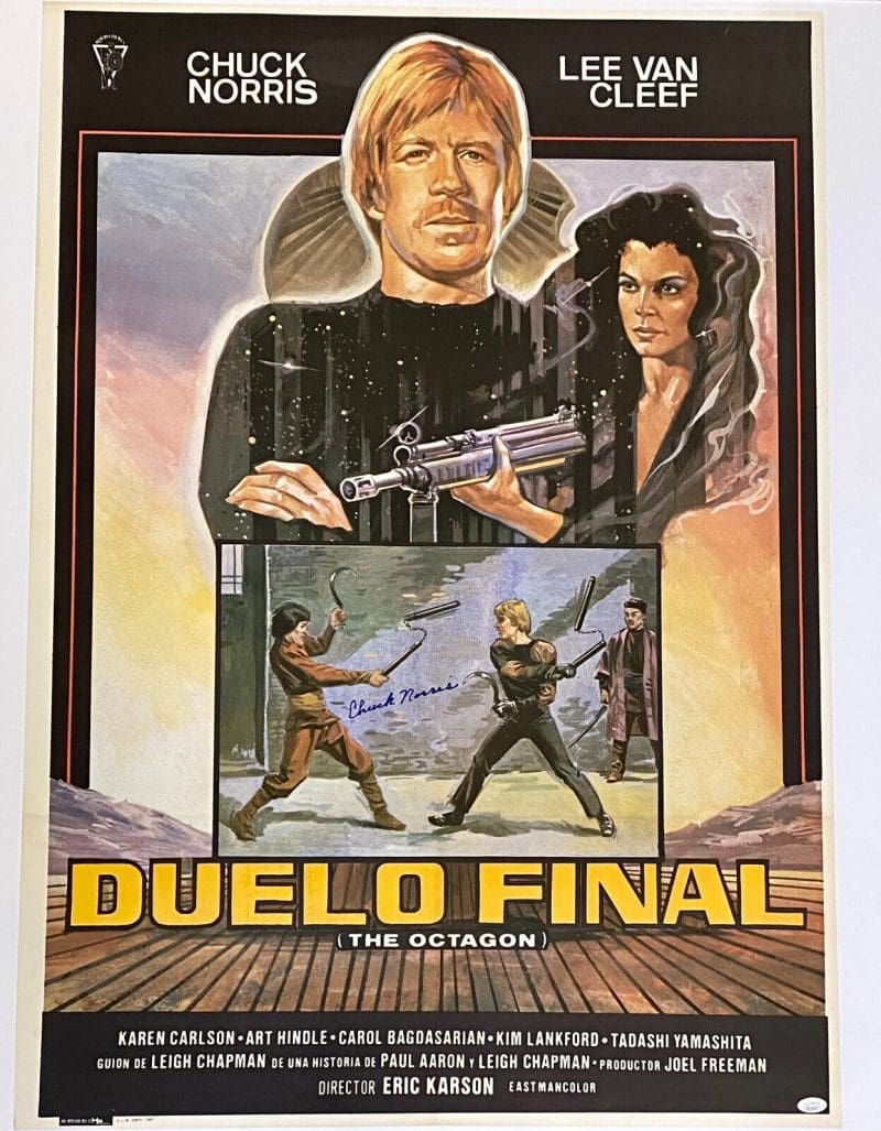 Chuck Norris Signed The Octagon Spanish Original Movie Poster JSA WA216447