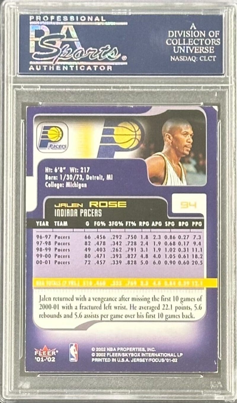 Jalen Rose Signed 2001-02 Fleer Card #94 PSA/DNA Indiana Pacers - Image 2