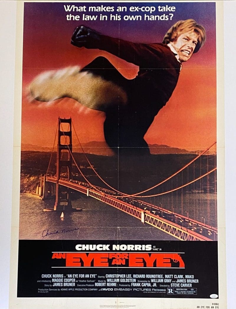Chuck Norris Signed An Eye for an Eye Original Movie Poster JSA WA216424
