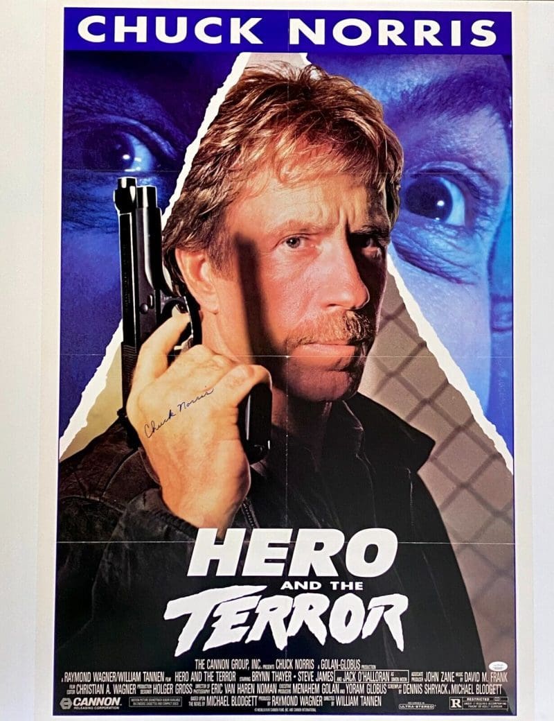 Chuck Norris Signed Hero and the Terror Original Movie Poster JSA WA216419