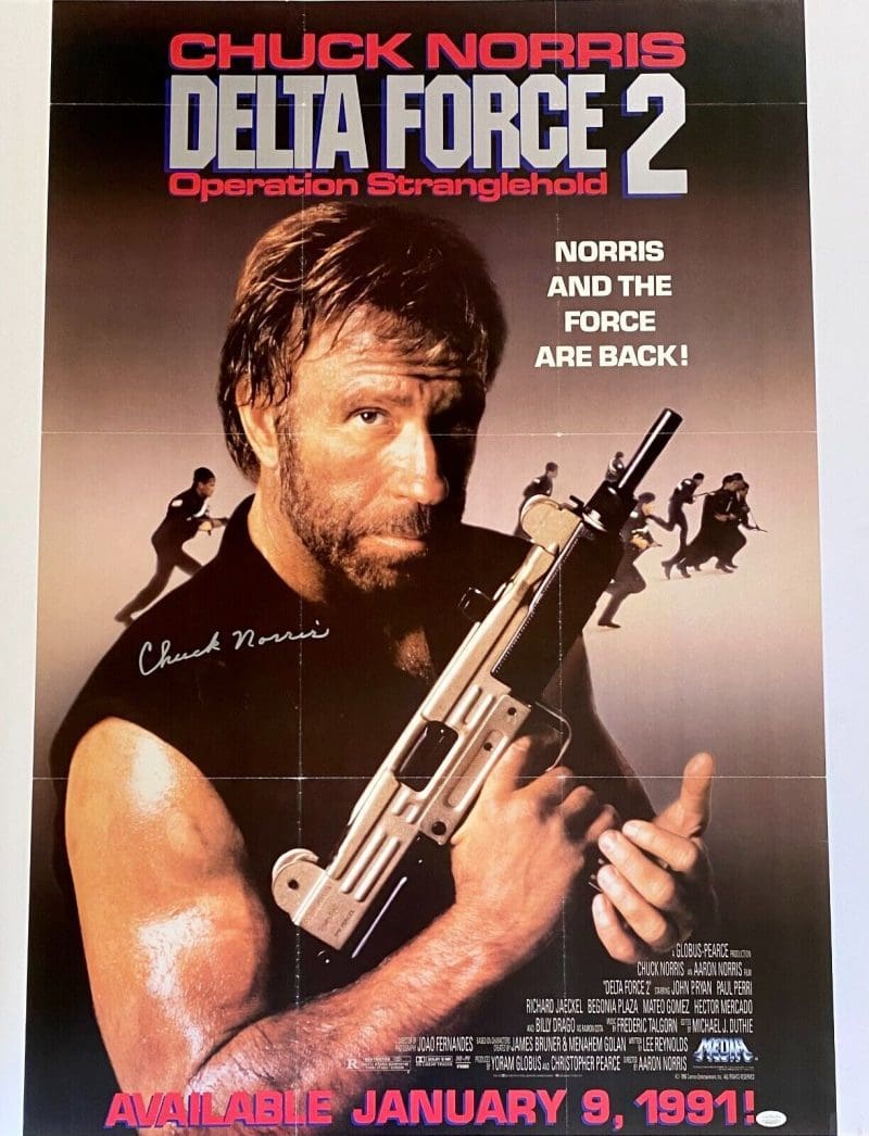 Chuck Norris Signed Delta Force 2 Original Movie Poster JSA WA216437