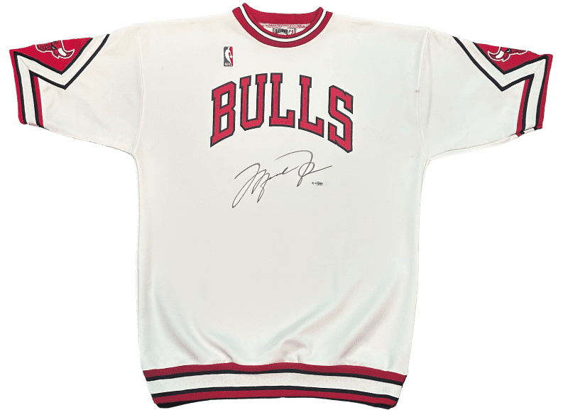Michael Jordan Signed White Bulls Home Shooting Shirt Upper Deck & GOAT