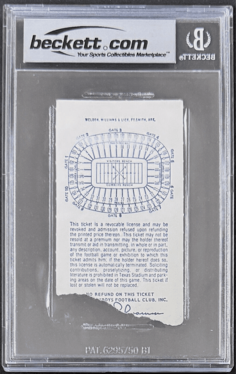 Earl Campbell Signed Houston Oilers vs Cowboys Nov. 22 1979 Ticket Stub Beckett - Image 2