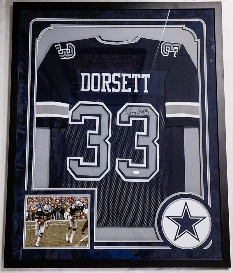 Tony Dorsett Signed Autographed Framed Blue/Gray Jersey JSA Authenticated