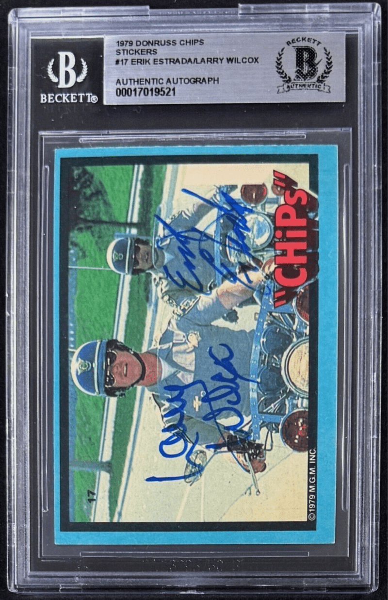 Erik Estrada Larry Wilcox Signed 1979 Donruss Chips Stickers #17 Beckett Authen