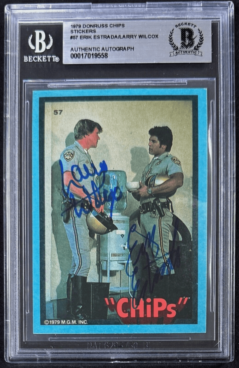 Erik Estrada Larry Wilcox Signed 1979 Donruss Chips Stickers #57 Beckett Authen