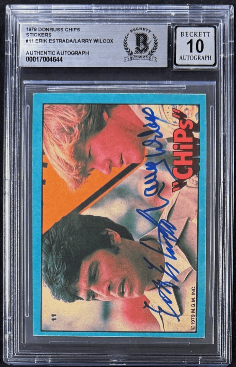 Erik Estrada Larry Wilcox Signed 1979 Donruss Chips Stickers #11 Beckett Auto 10