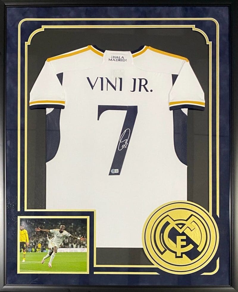 Vinicius Junior  Signed Autographed Framed White/Blue/Gold Jersey Beckett Authen
