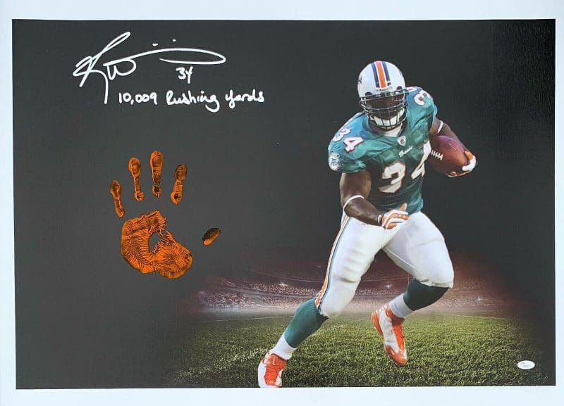 Ricky Williams Handprint Ustretched 20x36 Canvas Dolphins Signed JSA Z65934