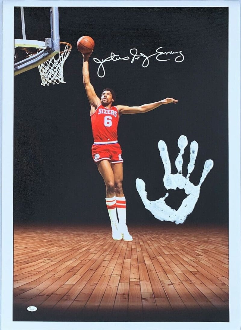 Julius Dr. J Erving  Handprint Unstretched 20x36 Canvas Signed JSA Z65916