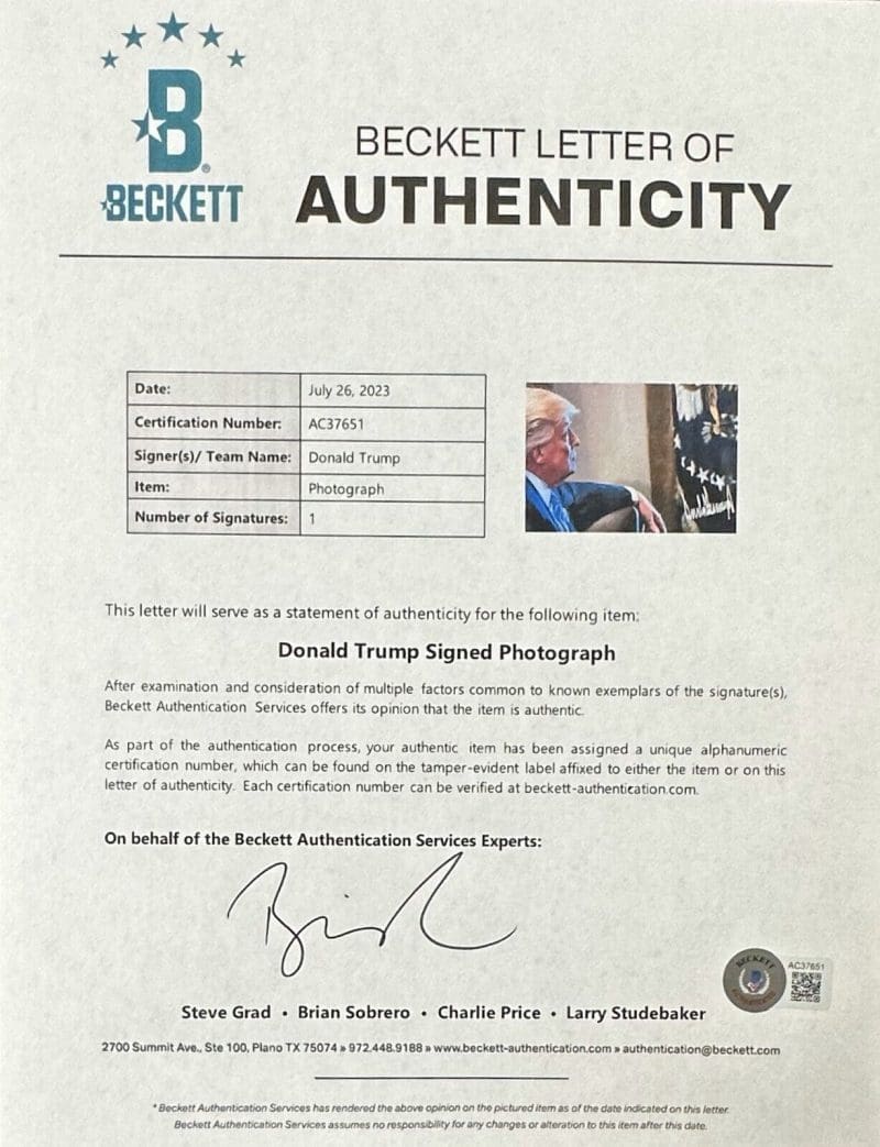 President Donald Trump Signed Autographed Framed 16x20 Photo Beckett Full Letter - Image 2