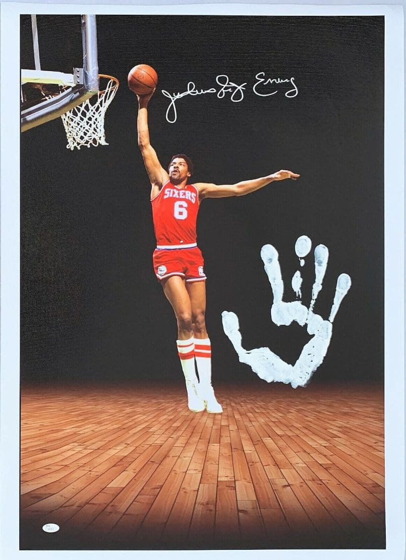 Julius Dr. J Erving  Handprint Unstretched 20x36 Canvas Signed JSA Z65915