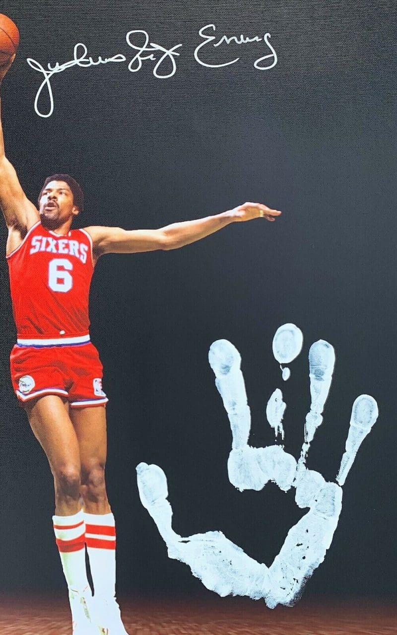 Julius Dr. J Erving  Handprint Unstretched 20x36 Canvas Signed JSA Z65915 - Image 2
