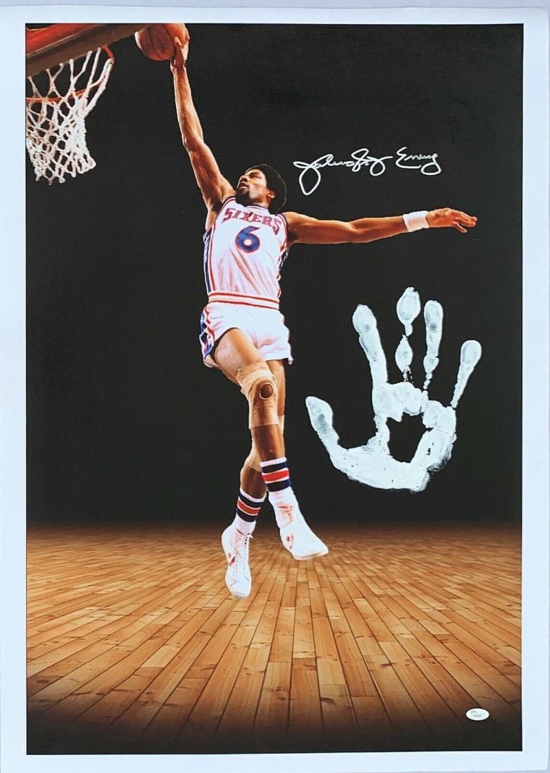 Julius Dr. J Erving  Handprint Unstretched 20x36 Canvas Signed JSA Z65907