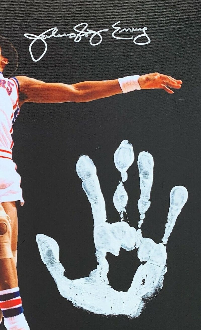 Julius Dr. J Erving  Handprint Unstretched 20x36 Canvas Signed JSA Z65907 - Image 2