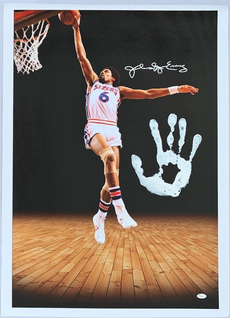 Julius Dr. J Erving  Handprint Unstretched 20x36 Canvas Signed JSA Z65909