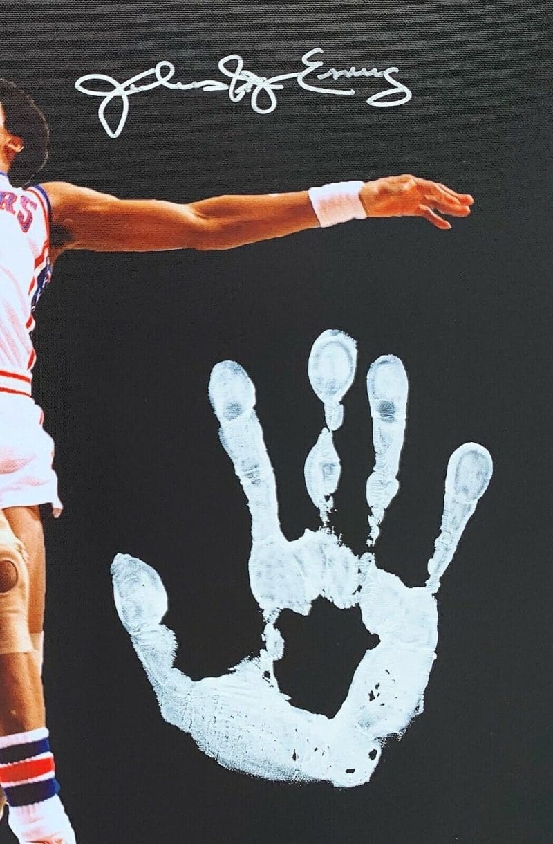 Julius Dr. J Erving  Handprint Unstretched 20x36 Canvas Signed JSA Z65909 - Image 2