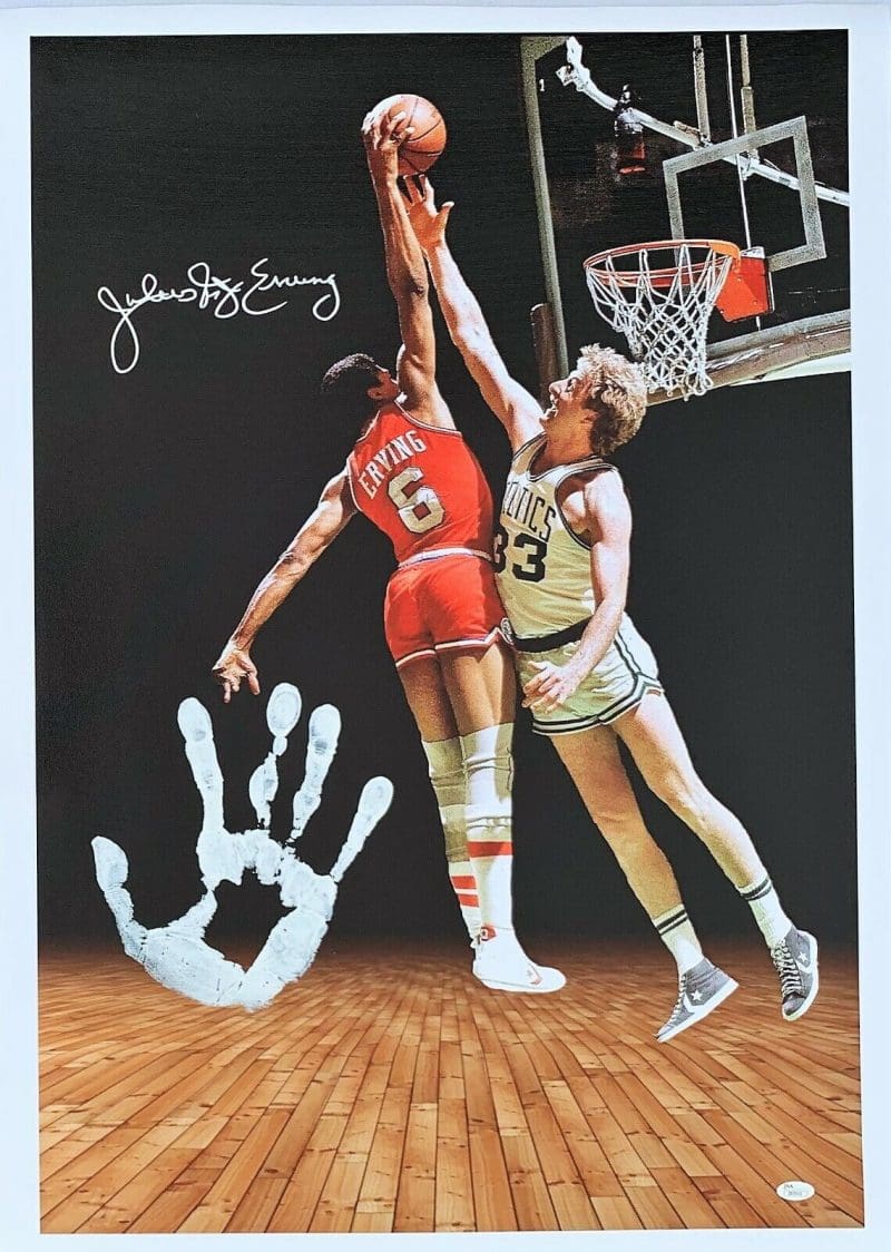 Julius Dr. J Erving  Handprint Unstretched 20x36 Canvas Signed JSA Z65911