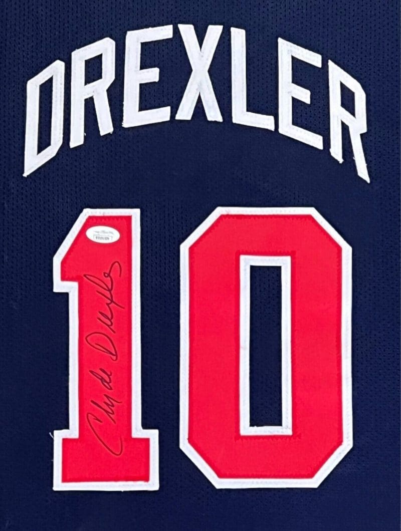 Clyde Drexler Signed Autographed Custom Blue/Red/White Jersey JSA Authentication - Image 2