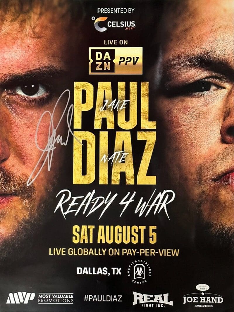 Jake Paul Signed Autographed 18x24 vs Diaz Fight Poster JSA Witness