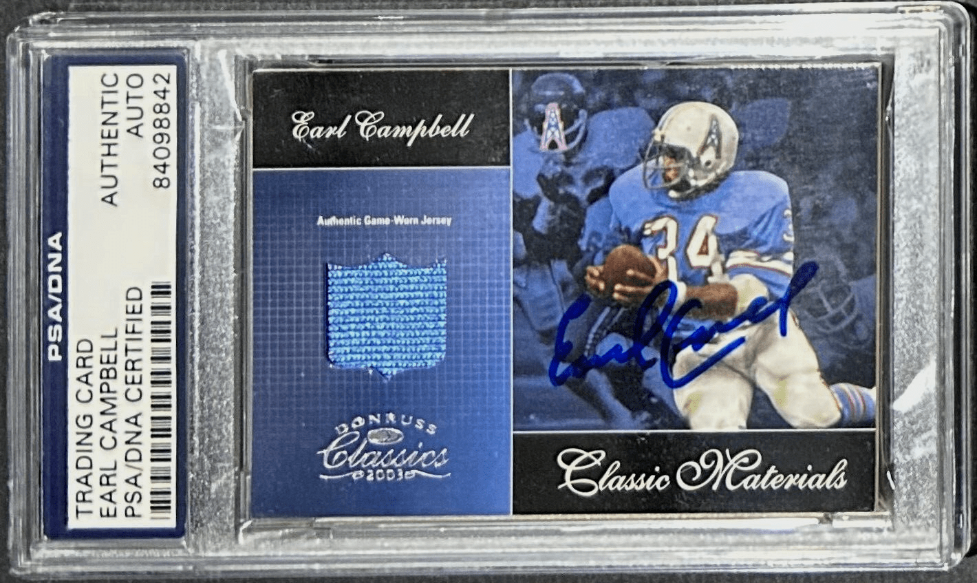 Earl Campbell Signed 2003 Donruss Classics Classic Material Card PSA/DNA 133/300