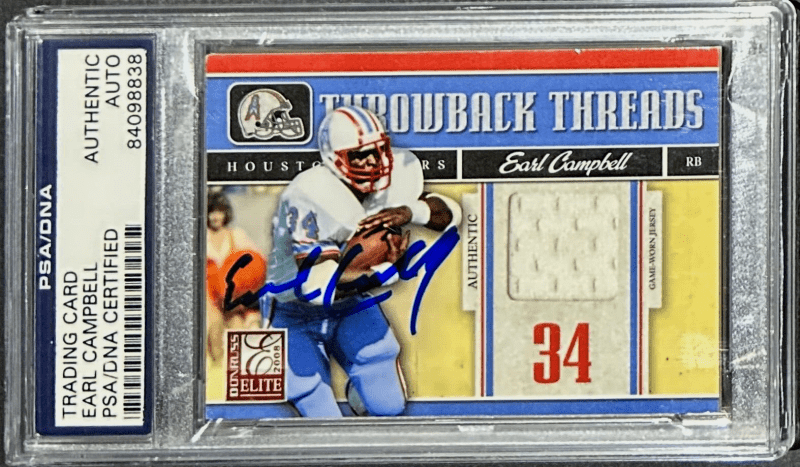 Earl Campbell Signed 2008 Donruss Elite Throwback Threads Card PSA/DNA Oilers