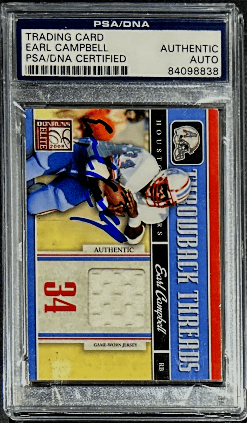Earl Campbell Signed 2008 Donruss Elite Throwback Threads Card PSA/DNA Oilers - Image 2