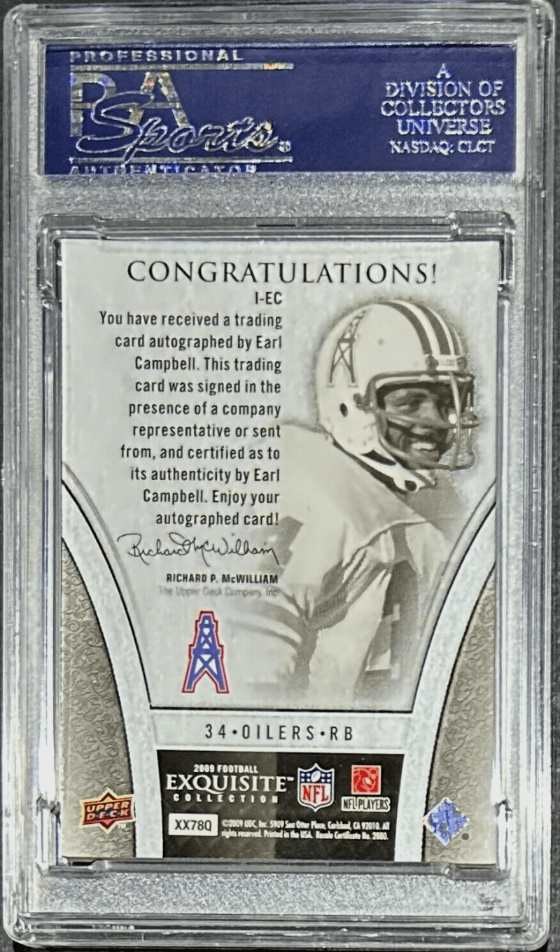 Earl Campbell Tyler Rose Signed 2009 Upper Exquisite Collection Card PSA/DNA /15 - Image 2