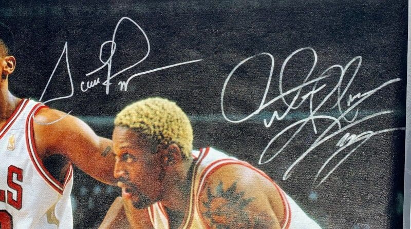 Scottie Pippen & Dennis Rodman Signed Autographed HUGE 42x50 Canvas JSA W275474 - Image 2