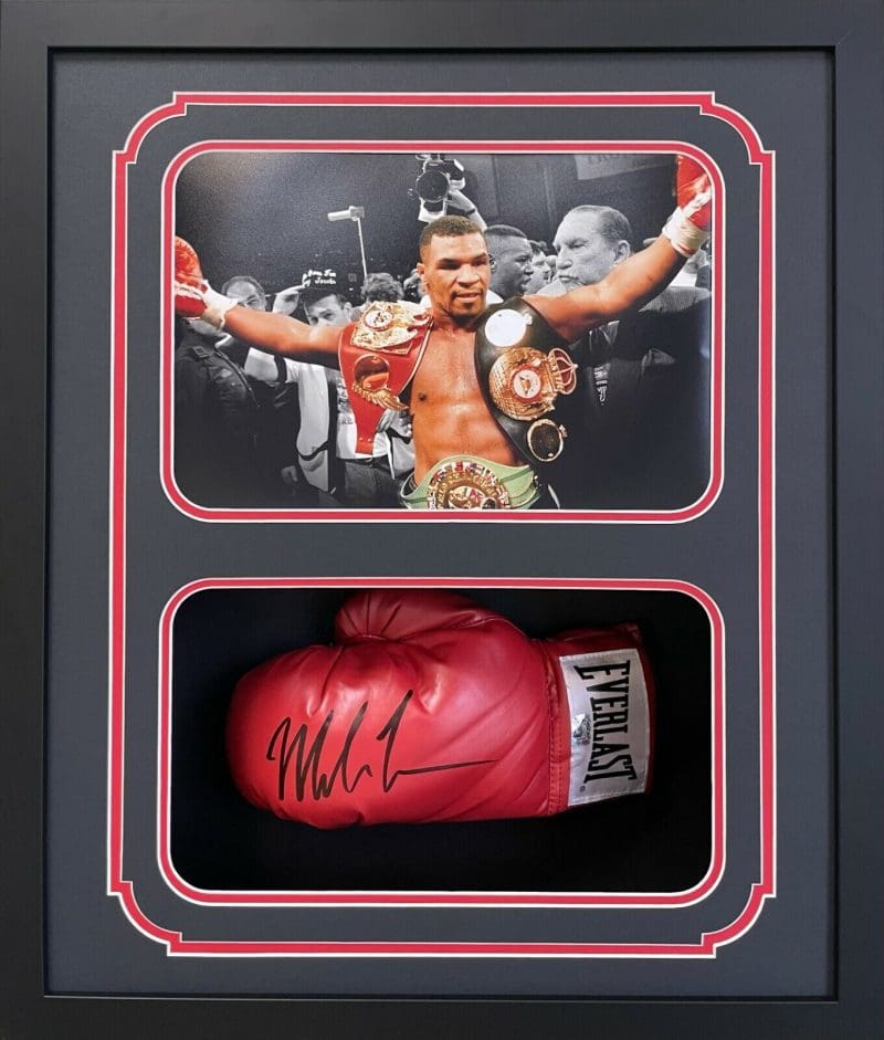 Mike Tyson Signed Glove Shadow Box Mike Tyson Hologram Authentic Belts Red