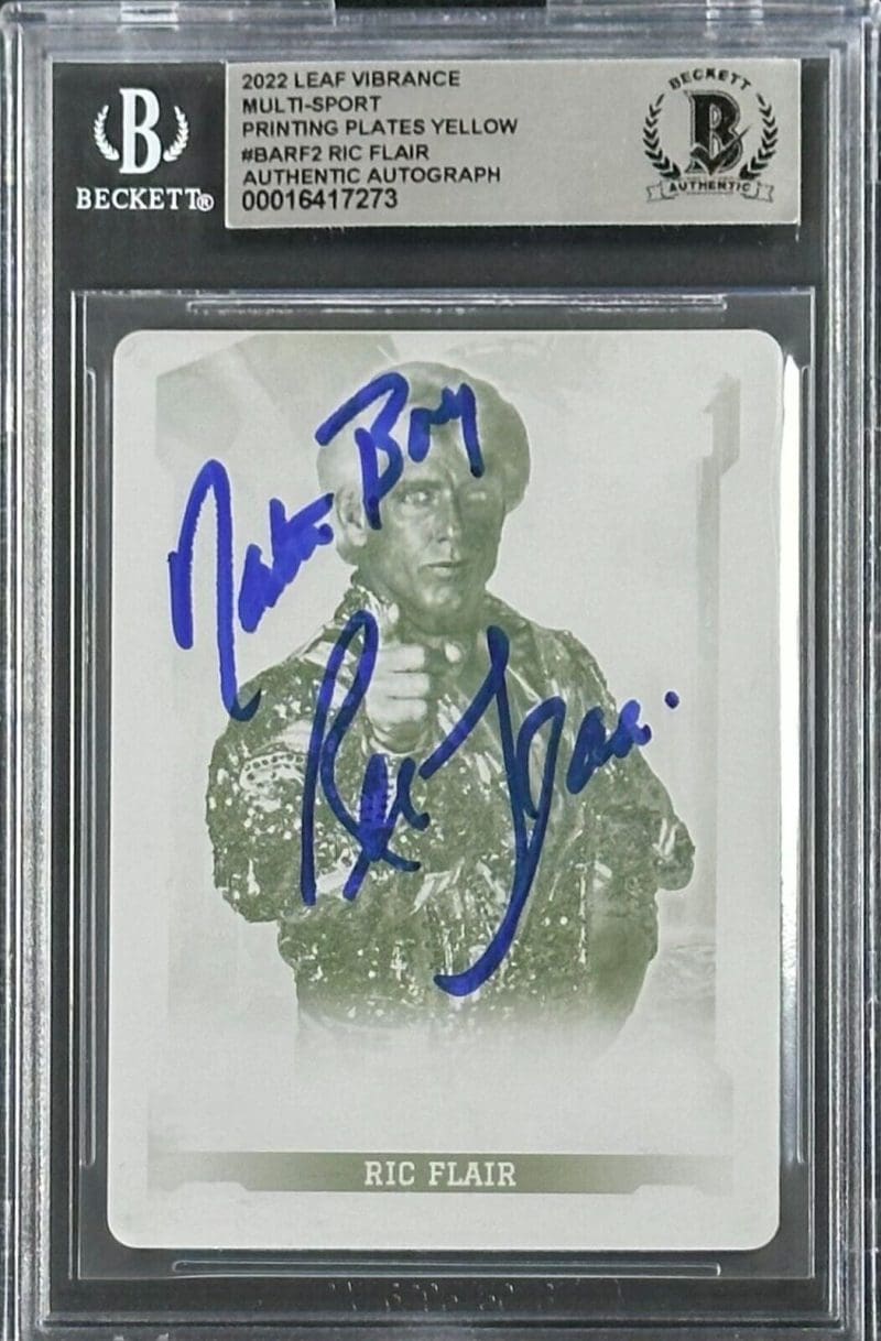 Ric Flair Signed 2022 Leaf Vibrance Printing Plate Yellow  Beckett 16417273
