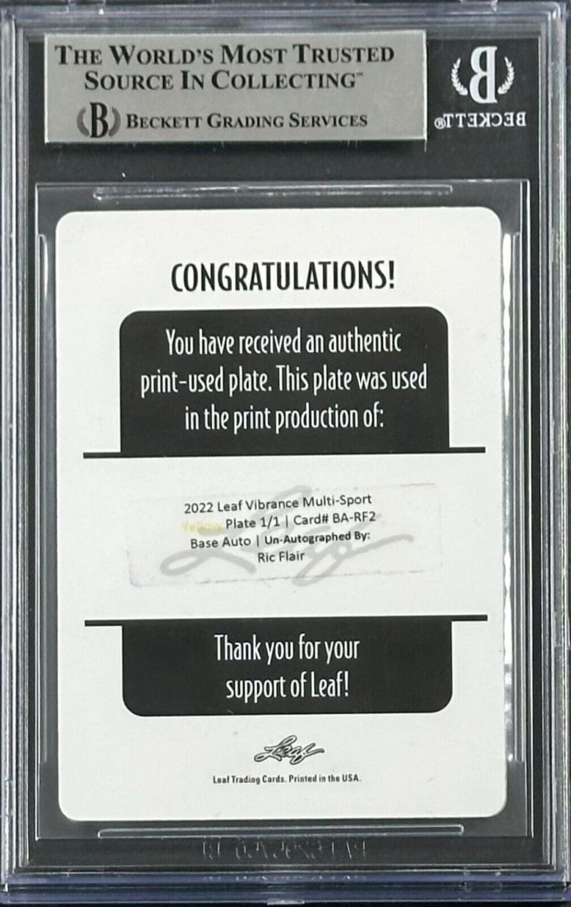 Ric Flair Signed 2022 Leaf Vibrance Printing Plate Yellow  Beckett 16417273 - Image 2