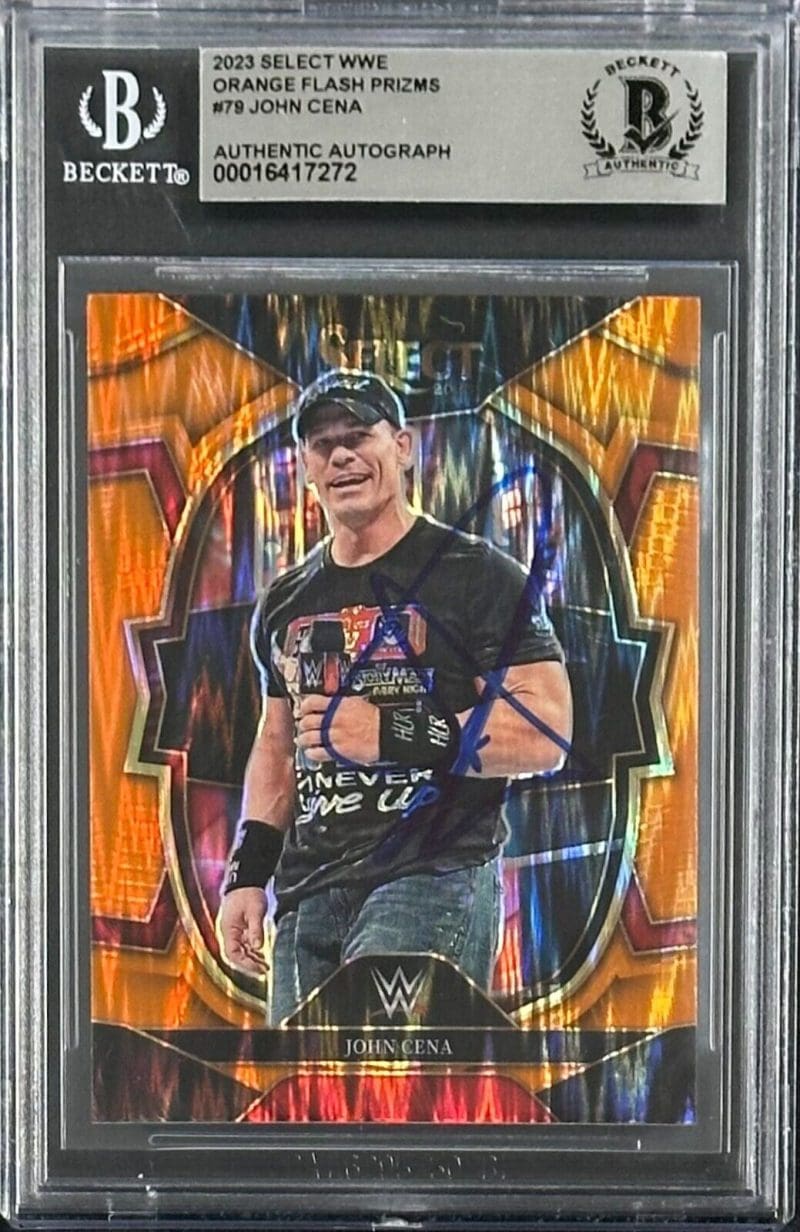 John Cena Signed 2023 WWE Select Orange Flash Prizms 79  Beckett 16417272