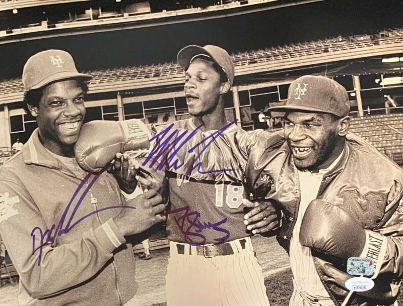 Mike Tyson Darryl Strawberry Dwight Gooden Signed Autographed 11x14 Photo JSA BW