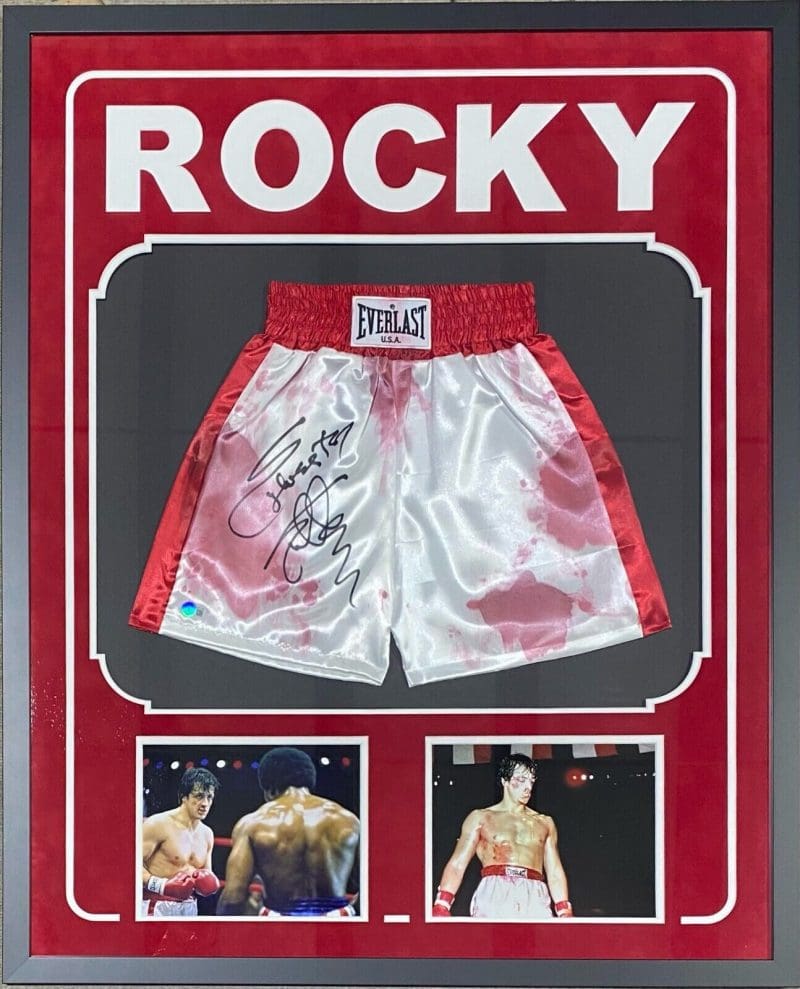 Sylvester Stallone Signed Rocky Framed Trunks Beckett Authenticated.