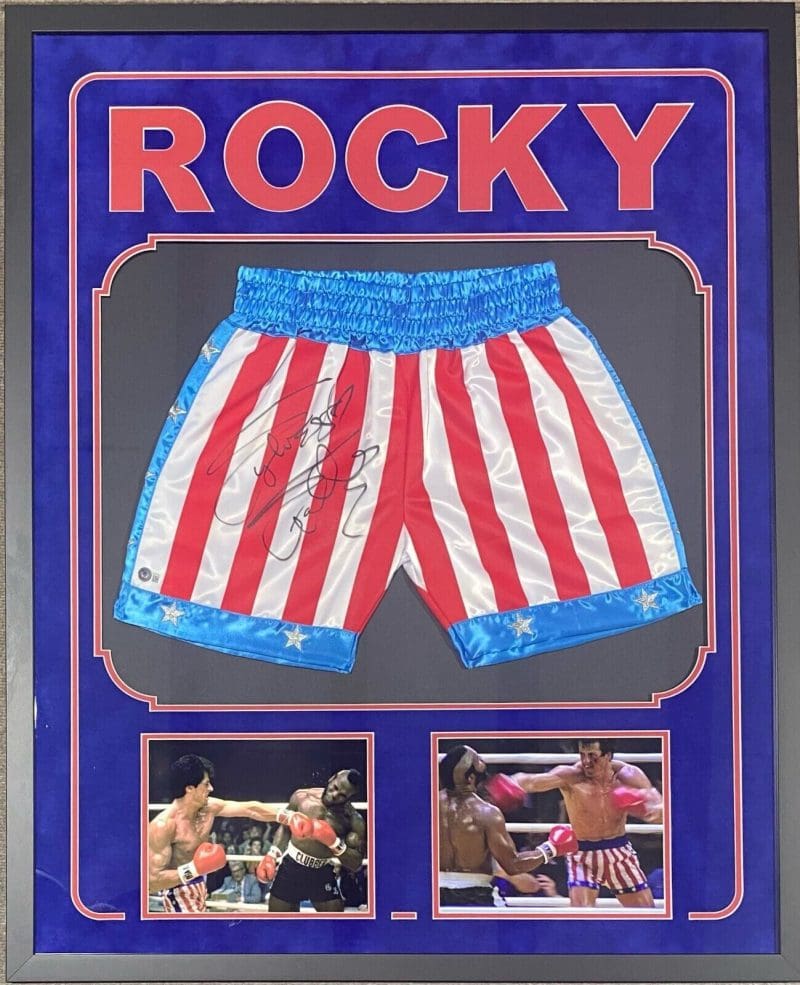 Sylvester Stallone Signed Rocky IV Framed Trunks JSA Witness Authenticated