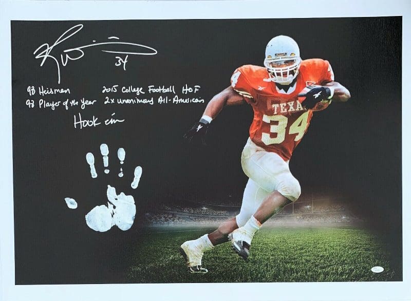 Ricky Williams Handprint Ustretched 20x36 Canvas Texas Signed JSA Z65926