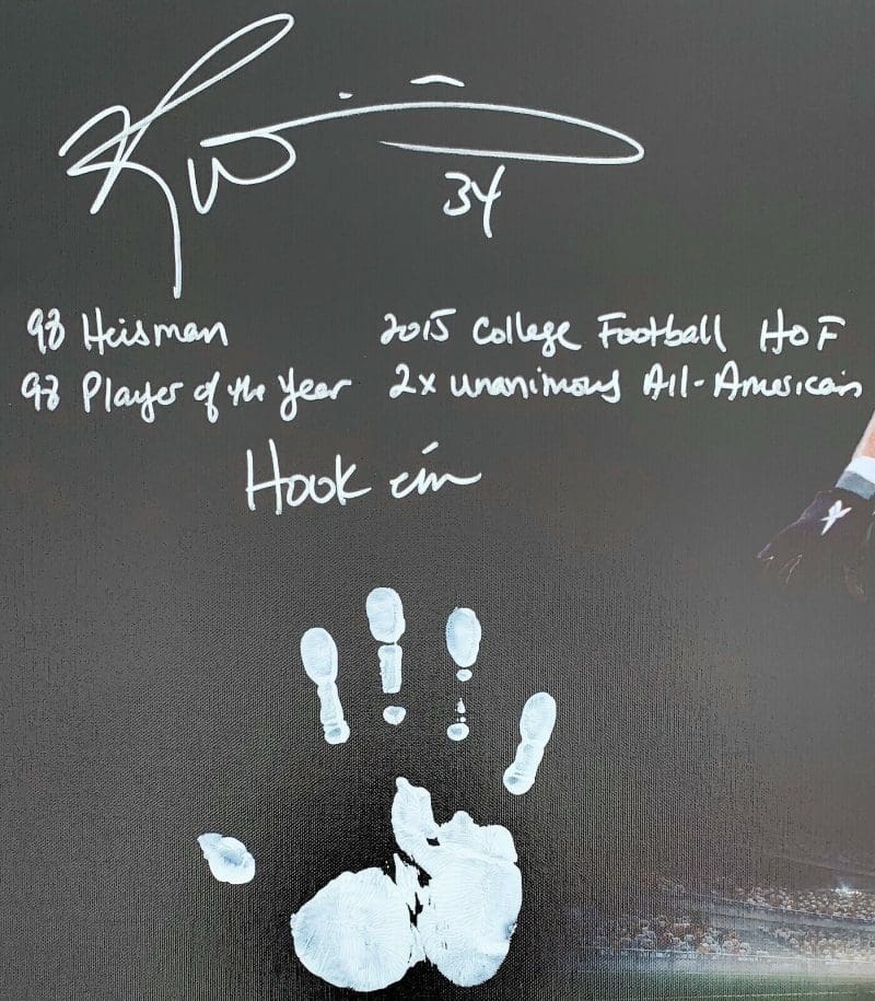 Ricky Williams Handprint Ustretched 20x36 Canvas Texas Signed JSA Z65926 - Image 2