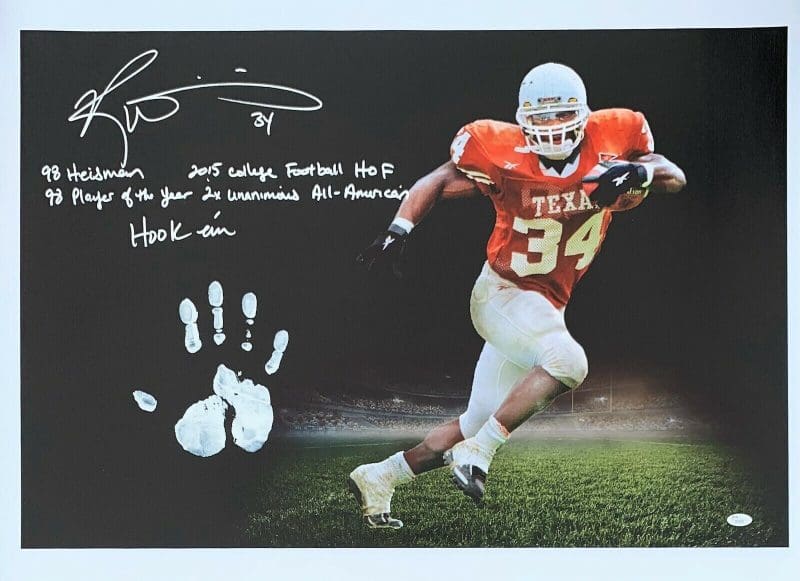 Ricky Williams Handprint Ustretched 20x36 Canvas Texas Signed JSA Z65925