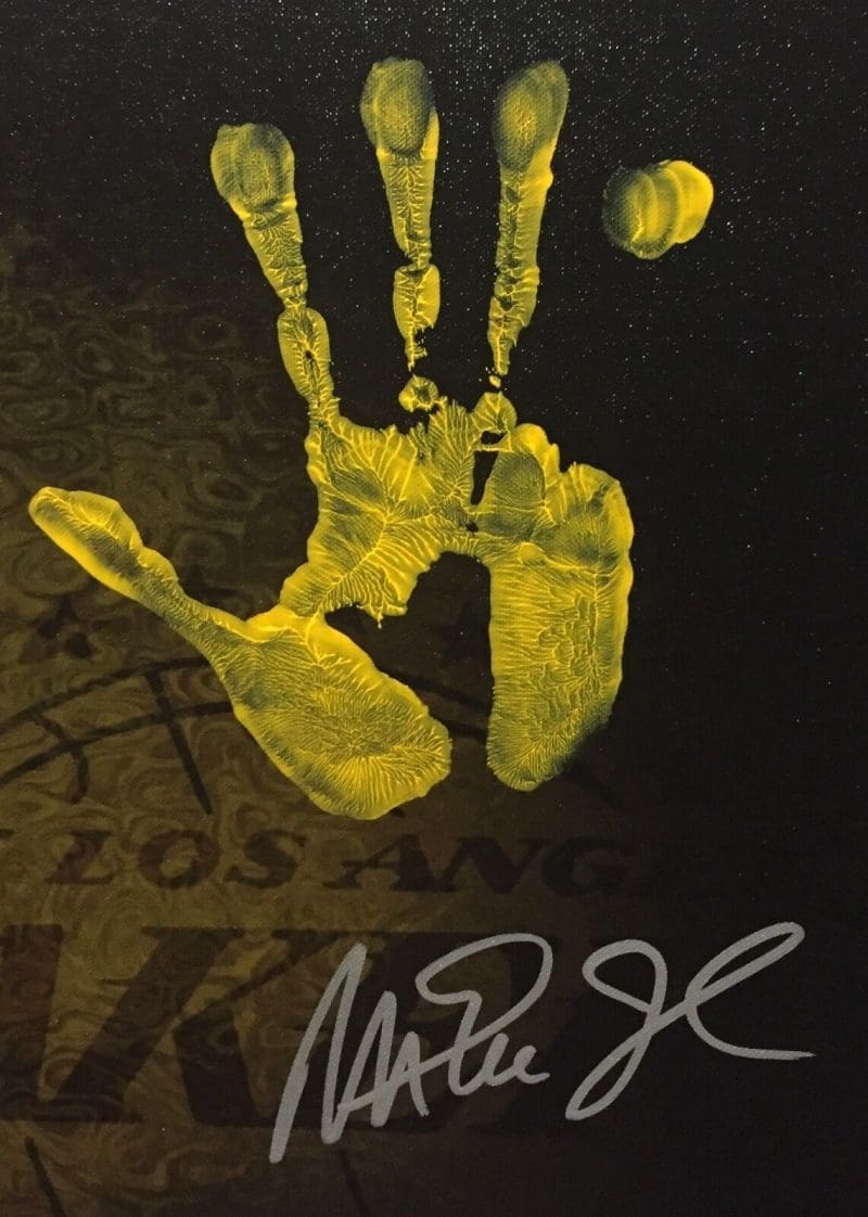 Magic Johnson Handprint Unstretched 20x36 Canvas Layup Purple Signed JSA Z05788 - Image 2
