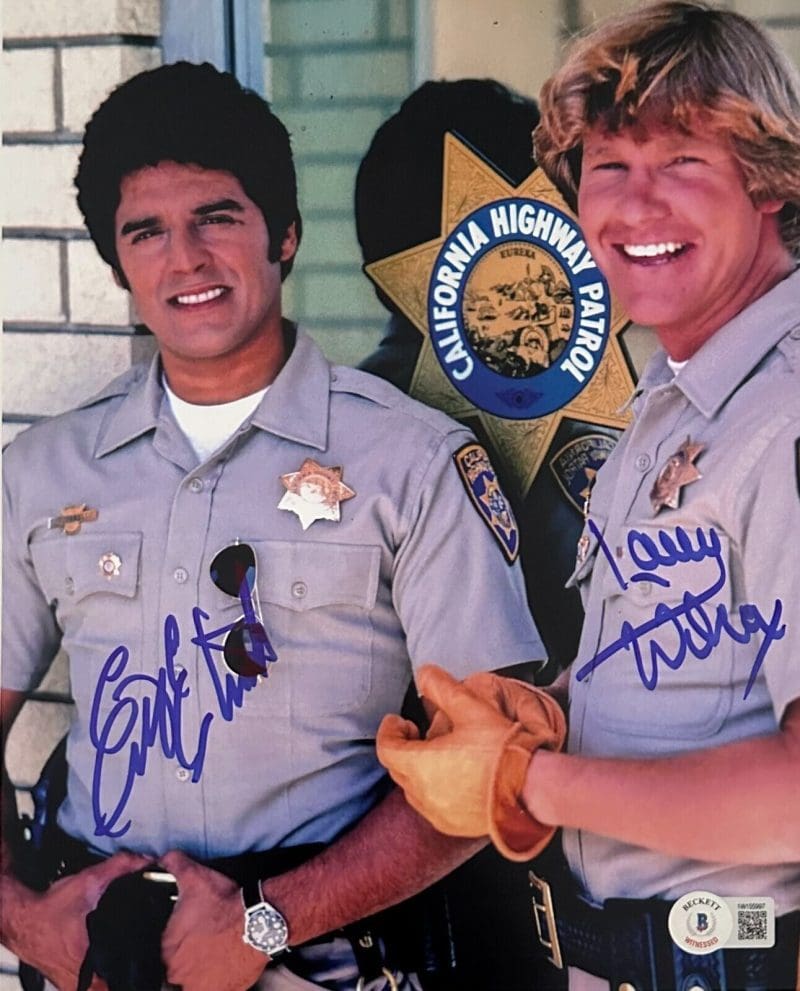 Erik Estrada & Larry Wilcox Signed Autographed CHIPS 8x10 Photo Beckett #2