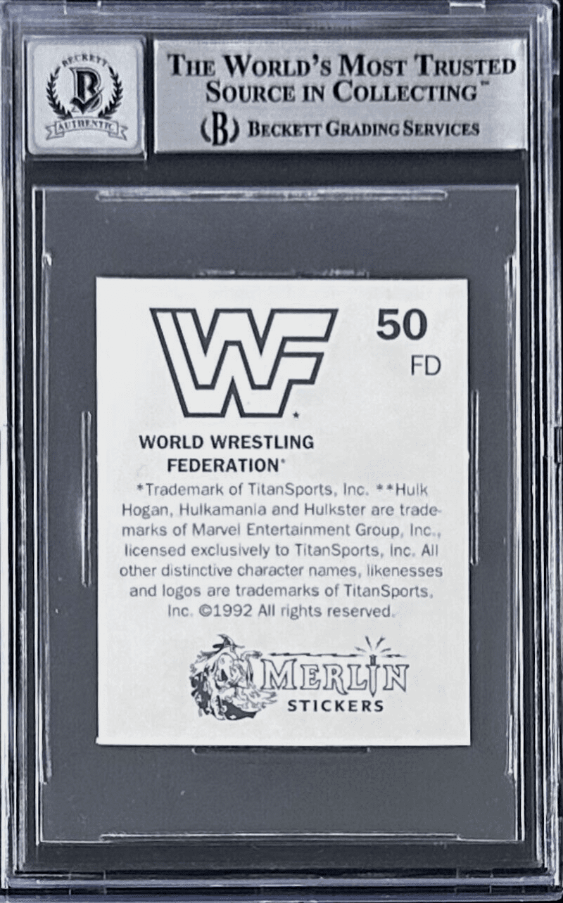 Ric Flair Signed 1992 Merlin WWF Sticker Card #50 Beckett Auto 10 - Image 2