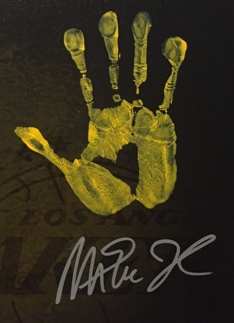 Magic Johnson Handprint Unstretched 20x36 Canvas Layup Purple Signed JSA Z05784 - Image 2