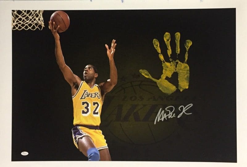 Magic Johnson Handprint Unstretched 20x36 Canvas Layup - Signed - JSA Z05702