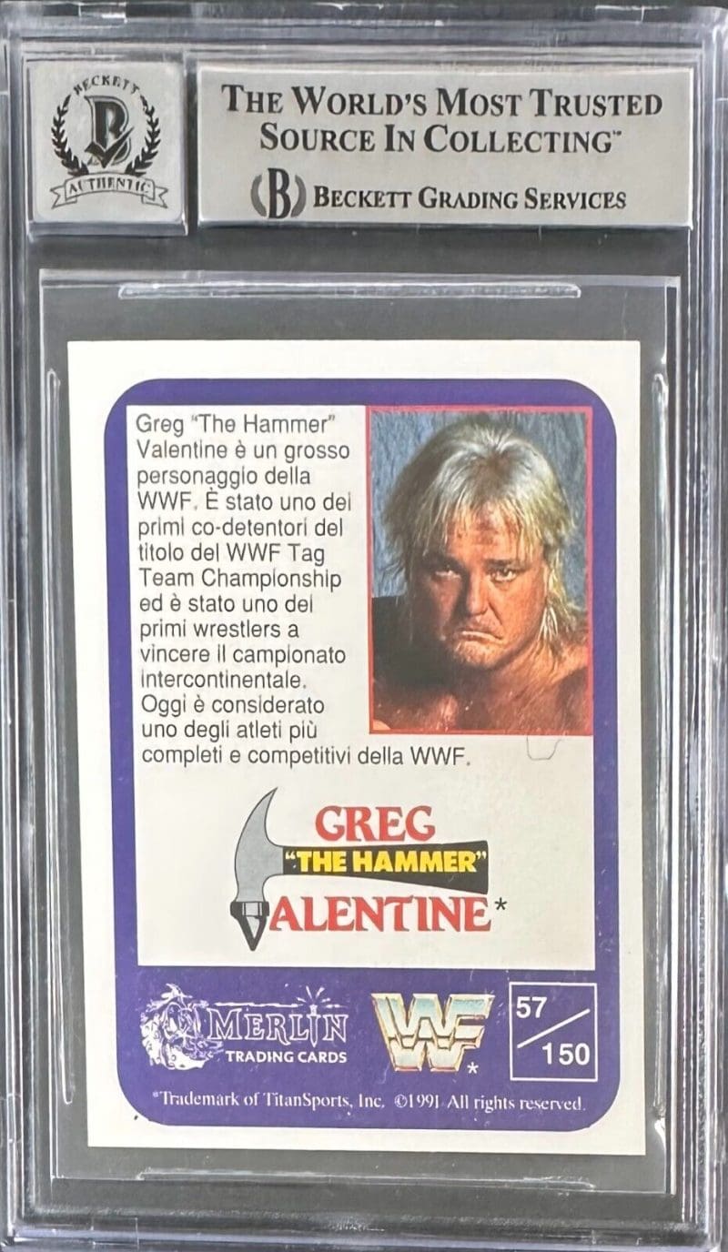 Greg "The Hammer" Valentine Signed 1991 Merlin Italian Card #57 Beckett Auto 10 - Image 2