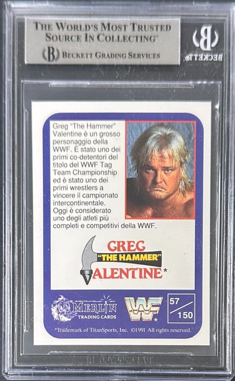 Greg "The Hammer" Valentine Signed 1991 Merlin Italian Card #57 Beckett 15333904 - Image 2